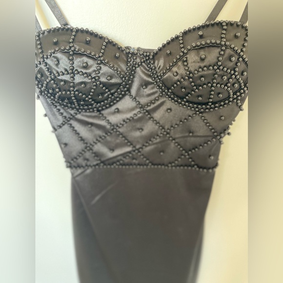 Black Satin Beaded Bustier Bodycon Mini Dress - Picture 7 of 7